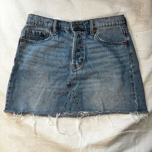 Frayed Hem Light Blue Denim Mini Skirt
